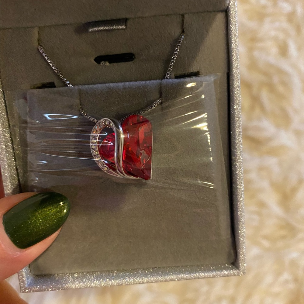 Red Birthstone Crystal 18” silver